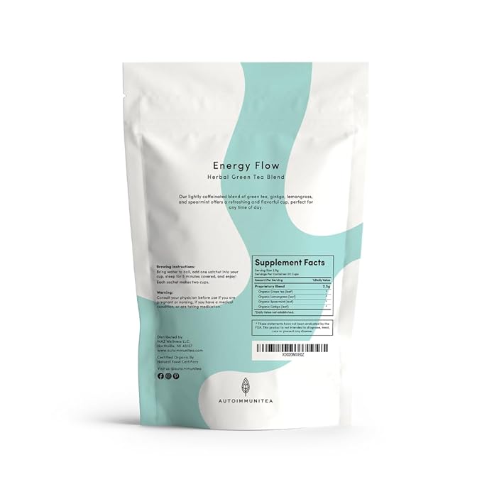 AutoimmuniTea –- AIP Energy Tea Blend, for Energy Boost, Cognitive Function, with Organic Green Tea, Lemongrass, and Spearmint - 15 Tea Bags (30 Cups) - Bloomnest