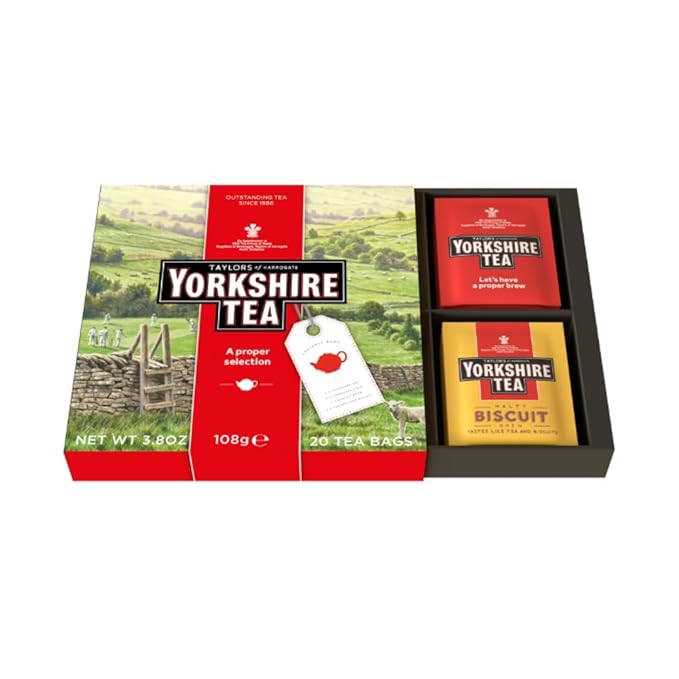 Yorkshire Tea Assorted Teas Sampler, Variety Gift Box, Individually Wrapped Bags, 20 Count (Pack of 1), Gold, Red, Caramelised & Malty Biscuit Brews, Caffeinated, Enjoy Hot or Iced, 20 Teabags - Bloomnest