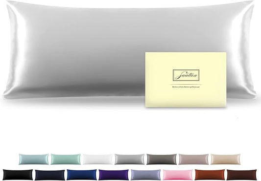 Silk Body Pillowcase Mulberry Silk Pillowcase Body Pillow Cases with Zipper Soft Breathable Smooth Cooling 20x54 inches Body Pillow Pillowcase for Sleep (Silver Grey,20"X 54",1Pcs) - Bloomnest