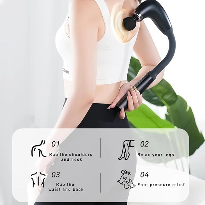 Massage Gun with Upgraded Extension Handle, Back Massager for Pain Relief Deep Tissue, Muscles/Neck/Shoulders/Waist/Legs Massager with 4 Massage Heads & 6 Speed Levels & 3 Massage Modes (Black) - Bloomnest