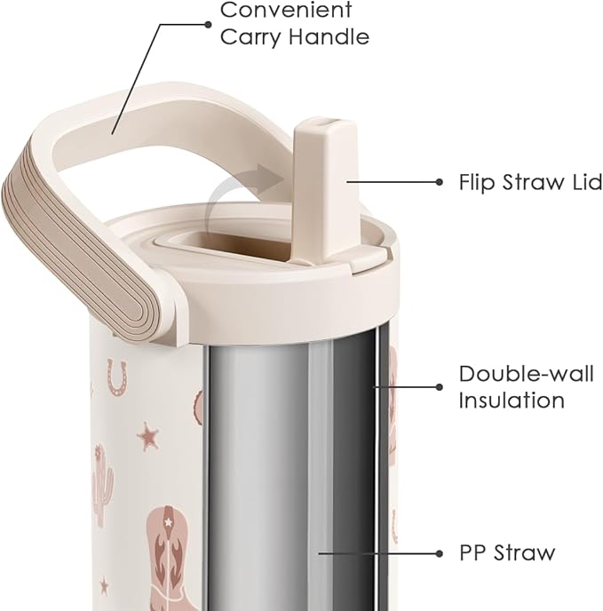 SANDJEST Cowgirl Stainless Steel Straw Lid Tumbler 30oz with Carry Handle for Women Girls, Insulated Travel Coffee Cup, Gift for Sports Outdoor Workout Christmas Birthday - Bloomnest