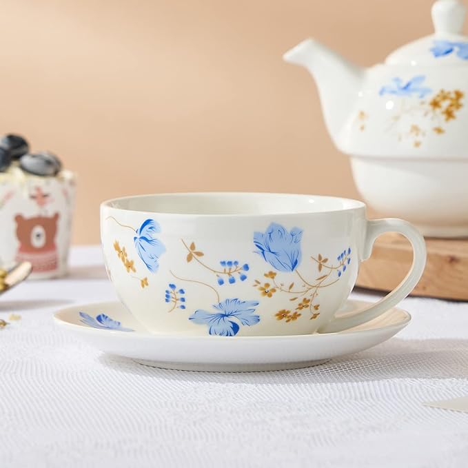 Tea for One Porcelain Teapot and Cup Set, Tea Set for One, Floral Teapot, Tea Set Gift for Women, Orchids - Bloomnest