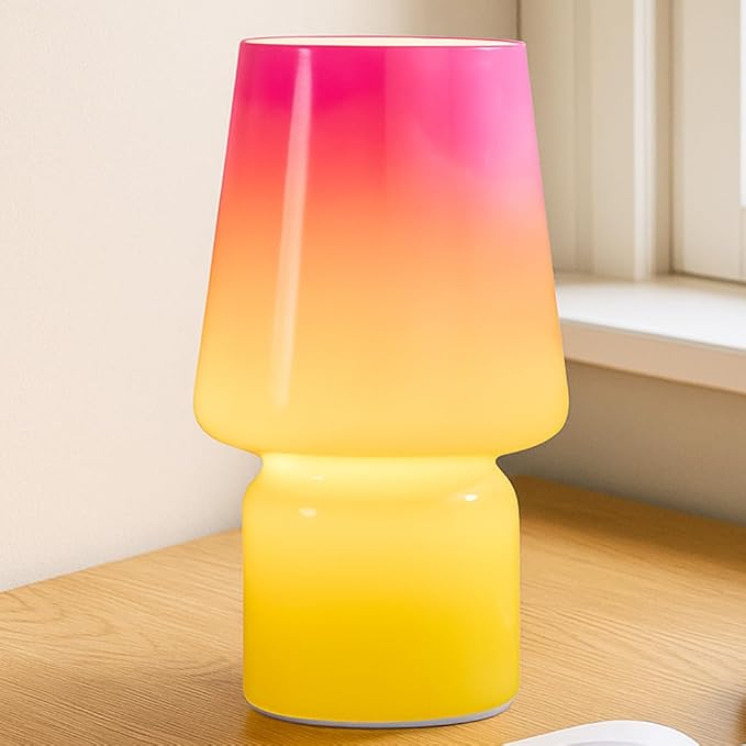 Mushroom Lamp,Mother's Day Gifts,Small Table Lamp,Cute Nightstand Kitchen Mini Lamp,Glass Table Lamp,Suitable for Bedrooms, Kitchens, Living Rooms, Bedside, Girl Gifts（Pink Gradient） - Bloomnest