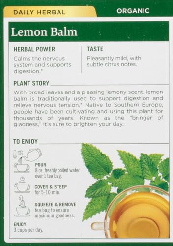 Traditional Medicinals Organic, Lemon Balm - Supports Stress Relief & Digestive Health - Kosher, Non-GMO, Caffeine-Free, Compostable - 16 Tea Bags - Bloomnest