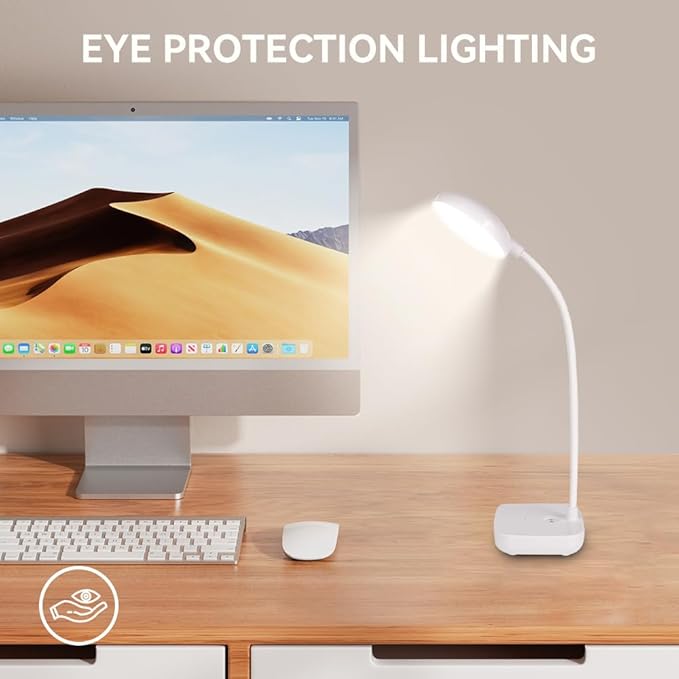 Small desk lamps for small spaces,2 Pack White,Rechargeable desk lamp battery powered,3 light colors,Eye protection light,10 Adjustable brightness,400 lumens,Gooseneck hose,Desk lamps for home office - Bloomnest