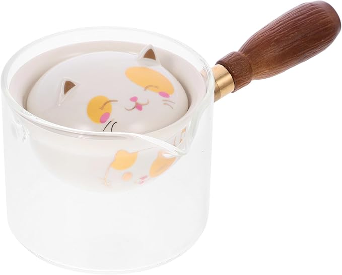 Rotation Ceramic Glass Tea Maker with Side Wooden Handle Practical Small Capacity Teapot for Loose Leaf and Blooming Tea Easy to Clean and Pour Compact Design for Home and Office