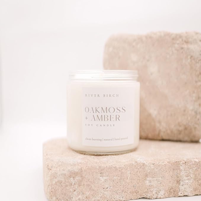 River Birch Candles Oakmoss + Amber Scented Candle | Premium, All-Natural, Non-Toxic, Soy Wax | 16oz 90 Hr Burn Time | Cozy Relaxing Gifts for Home - Bloomnest
