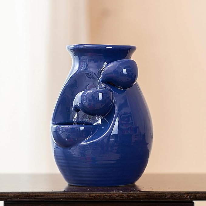 Ceramic Tabletop Desktop Fountain Water Feature Waterfall Home Indoor Decoration (Blue) - Bloomnest