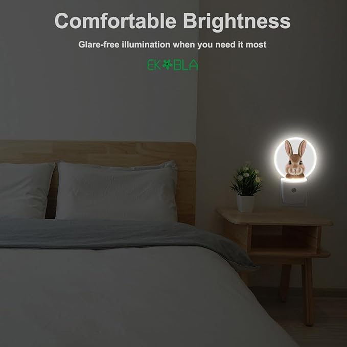 EKOBLA Easter Bunny Night Light Cute Cartoon Rabbit Animal Night Lights Plug into Wall Led Lamp for Easter Bedroom Bathroom Living Room Kitchen Staircase Indoor Home Decor - Bloomnest