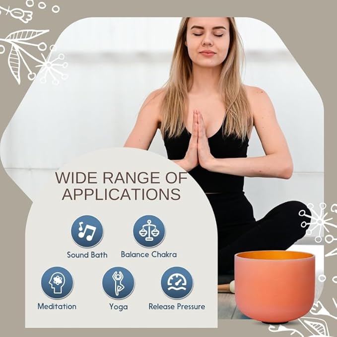 10 inch Orange D Note Sacral Chakra Quartz Crystal Singing Bowl, for Healing Mindfulness Meditation Yoga Sound Baths, with Rubber Mallet O-ring - Bloomnest