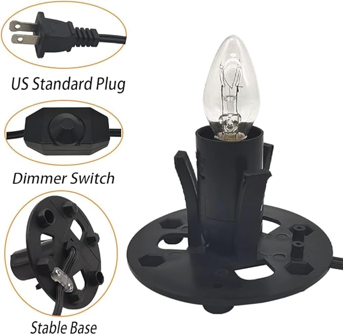 Himalayan Salt Lamp Cord Replacement with Dimmer Switch, 5 Feet Cords with Base Assembly and 6 E12 Halogen Bulbs