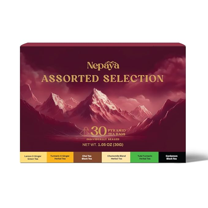 Assorted Tea Bags Sampler Gift Set - 6 Tea Variety Pack 30 Count, Set of Herbal, Green and Black tea Bags, Long Leaf Pyramid Tea Bags from the Himalayas - TRY IT ONCE - Bloomnest