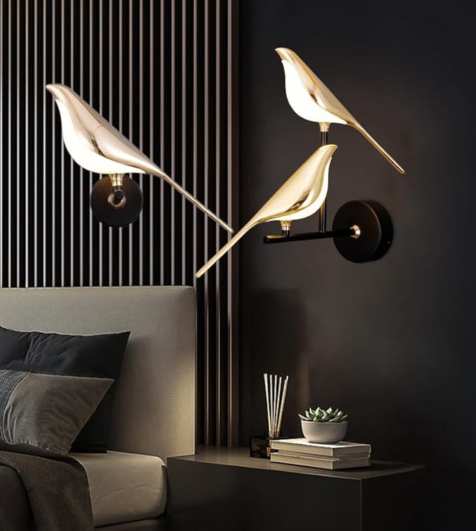 Adjustable Wall lamp in The Shape of a Bird, LED Wall Lamp, Golden Metal Wall lamp Fixture, rotatable Bedroom Bedside lamp, Living Room Wall-Mounted lamp(Color:Double Headed) - Bloomnest