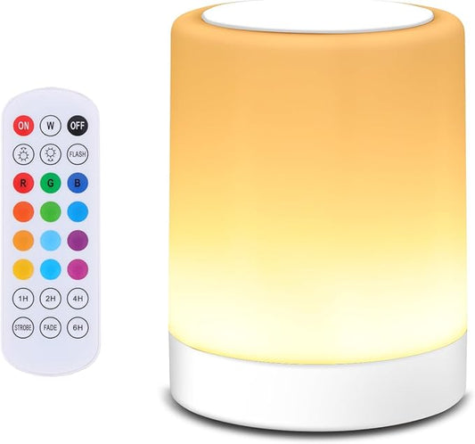 OORUN Touch Bedside Table Lamp,13 RGB Colors & 5 Brightness, USB Rechargeable Desk Lamp, Remote Control Dimmable Light with RGB Color Changing,Portable Lamp for Baby (White) - Bloomnest