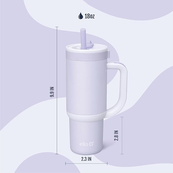 Ello Oasis 18oz Stainless Steel Kids Tumbler with Handle & Retracting Straw, 100% Leakproof, Double-Wall Vacuum Insulated, Kids Water Bottle for School, BPA Free, Dishwasher Safe, Purple Holographic - Bloomnest