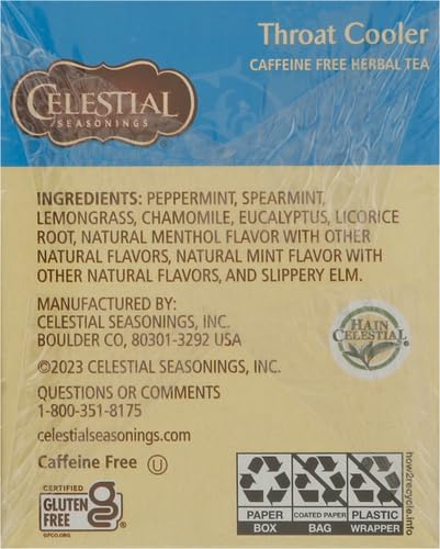 Celestial Seasonings Throat Cooler Herbal Tea, Caffeine Free, 16 Tea Bags Box (Pack of 2) - Bloomnest