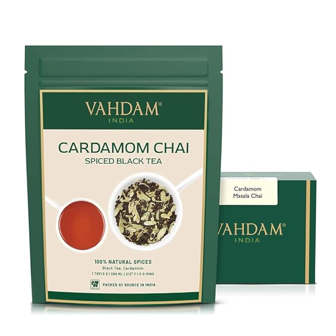 VAHDAM, Cardamom Chai Tea Loose Leaf (50 Cups,3.53 oz)  India's Traditional Cardamom Tea | Spiced Chai Tea | Brew Hot, Iced Or Chai Latte/Masala Chai | Whole Loose-Leaf, Vacuum Sealed - Bloomnest
