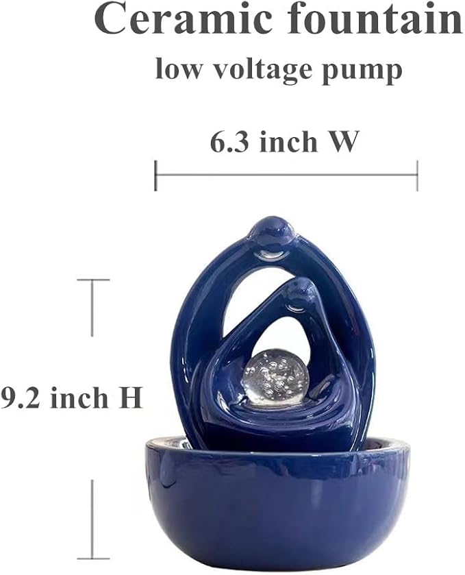 Ceramic Tabletop Water Fountain Feature for Indoor and Outdoor Home Decoration Table Desktop Office Modern Design (Blue) - Bloomnest