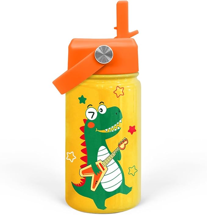 SANDJEST Dinosaurs Water Bottle - Dino Kids Water Bottle with Straw Lid - 12 Oz Insulated Stainless Steel Water Bottles for Kid Boys - Travel Cup for School Sports - Bloomnest