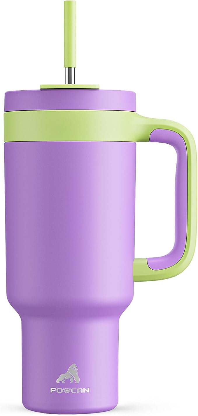POWCAN 40 oz Tumbler with Handle, 2-in-1 Straw and Sip Lid, Leakproof, Dishwasher Safe, Insulated Stainless Steel Travel Coffee Mug, Keeps Cold for 34 Hours, Fits in Car Cup Holder (Wisteria) - Bloomnest