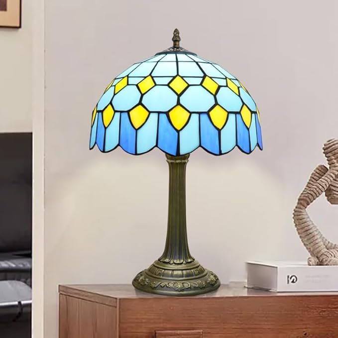 Tiffany Lamp Modern Design Blue Mediterranean Style Stained Glass Lamps Coastal Beach Theme Living Room Office Hotel Bar Kitchen Restaurant Bedroom Bedside Gift Home Decor 12X19 Inch end Table Lamp - Bloomnest
