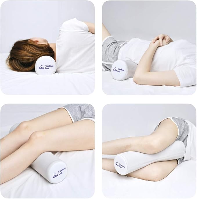 C CUSHION LAB Roll Pillow for Neck Relief - Extra Dense Memory Foam Round Cylinder Bolster for Cervical Support, Spondylosis, Neck Pain Relief, & Spine Lumbar Traction - Washable Cover & Travel Bag - Bloomnest