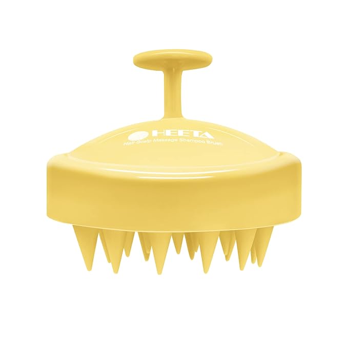 HEETA Scalp Massager with Soft Silicone Bristles - Promotes Hair Growth, Exfoliates Scalp, Removes Dandruff, and Enhances Shampoo Cleansing, Yellow HEETA