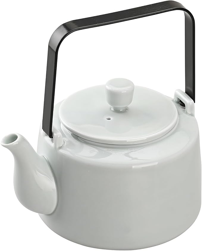 Antique Ceramic Teapot Coffee Pot with Infuser, 400ml (1-2 cups) Small Porcelain Tea Pots for Loose Leaf Tea, with Removable Stainless Steel Strainer and Lid for Gift (Light Cyan(Handle)) - Bloomnest