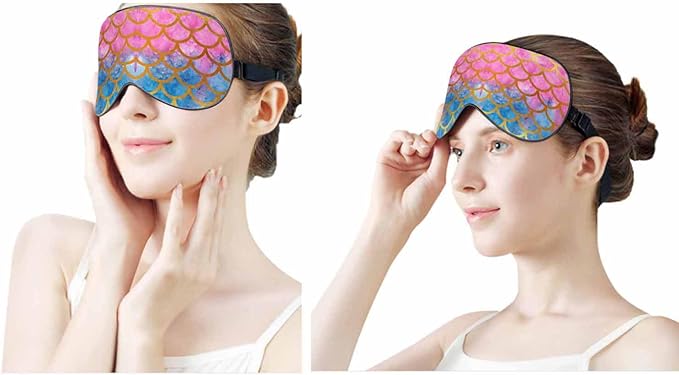 Purples Blues Mermaid Scales Sleep Eye Mask Watercolor Fish Scales Bright Summer Reptilian Scales Gold Men Women Sleep Mask With Adjustable Strap Eye Cover Eye Shade For Travel, Nap,Meditation - Bloomnest