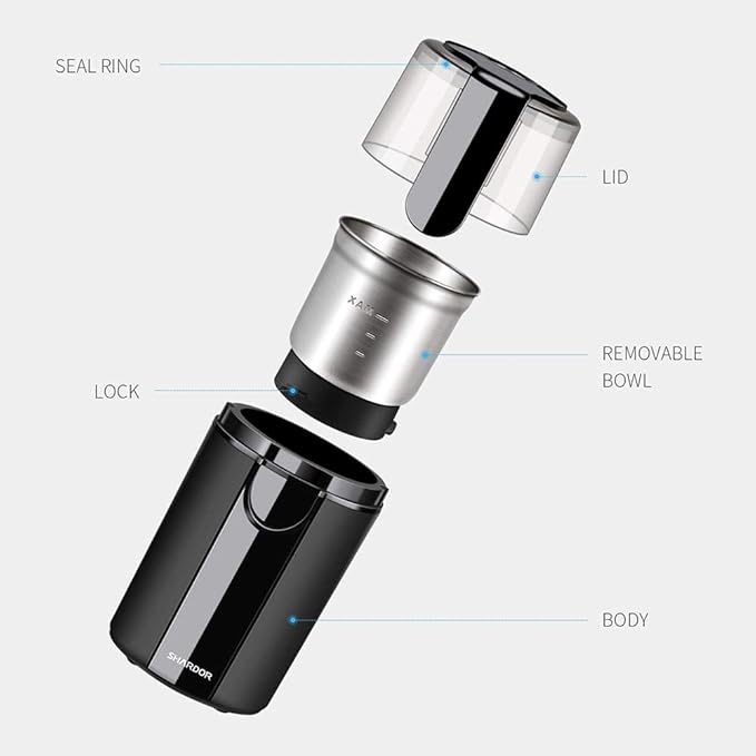 SHARDOR Coffee Grinder Electric, Spice, Herb, Grinder for Coffee Bean Spices and Seeds with 2 Removable Stainless Steel Bowls, Black - Bloomnest