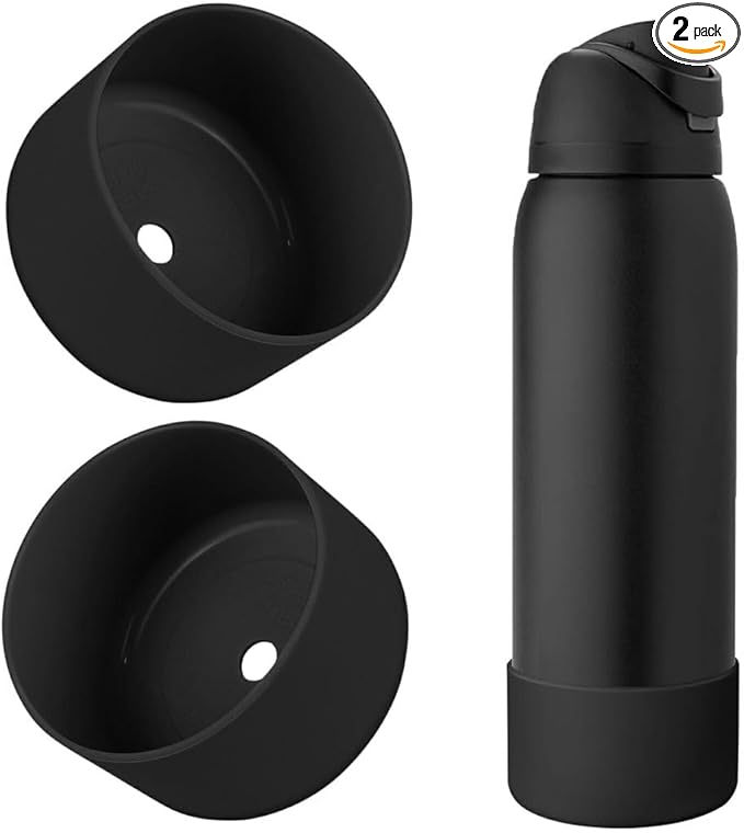 2PCS Silicone Water Bottle Boot, Compatible with Owala 24oz 32oz 40oz, Protective Anti-Scratch & Anti-Dent No Noise Sleeve Cover for FreeSip/Twist/Flip Water Bottles (Very Very Dark, 40oz) BKBY