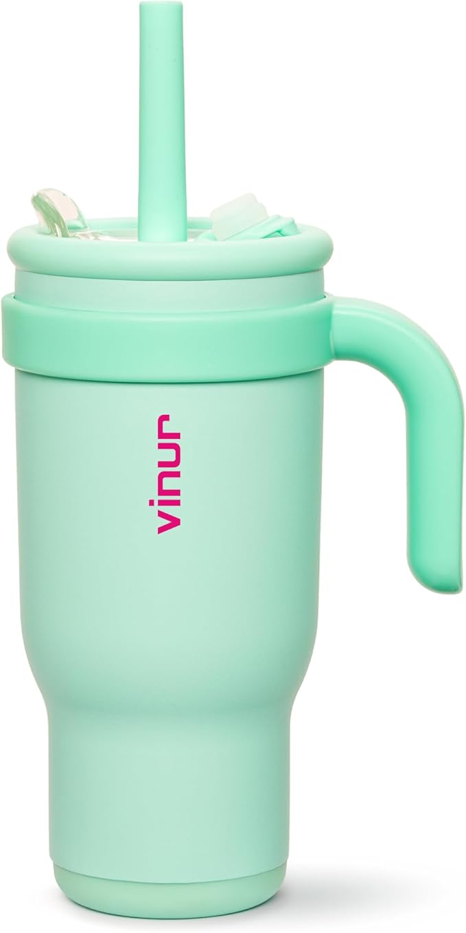 VINUR Kids Insulated Tumbler with Handle 17 oz Stainless Steel Double Wall Vacuum Water Tumbler Cup with Lid and Straw, Gifts for Girls (Teal) - Bloomnest