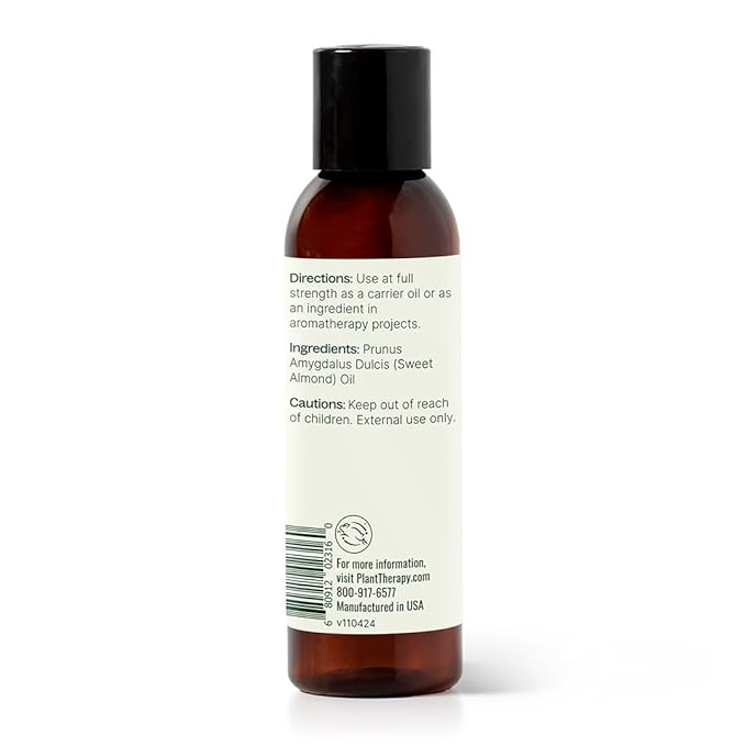 Plant Therapy Sweet Almond Oil - for Skin, Hair, Body, Face & Baby - Natural Moisturizer, Massage & Aromatherapy Carrier Oil 100% Pure, Cold Pressed California Almonds, Made in USA, 4 oz - Bloomnest