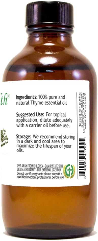 Thyme Essential Oil - 4 fl oz - Amber Glass Bottle w/Cap - 100% Pure Essential Oil - GreenHealth Greenals