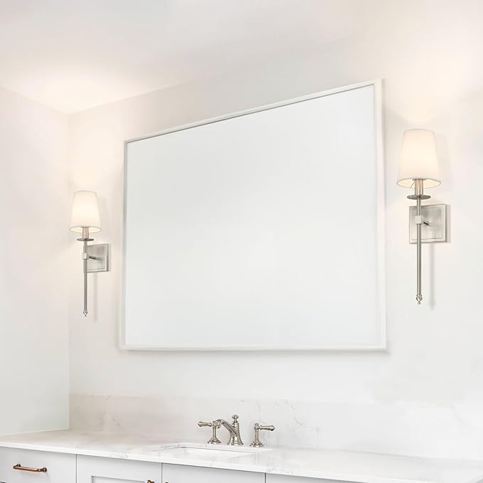 XiNBEi Lighting Bedroom Wall Lamps Set of 2, Modern Bedside Wall Sconce Light with Flared Fabric Shade 1 Light Wall Light Fixture Brushed Nickel Finish for Vanity Bathroom & Living Room - Bloomnest