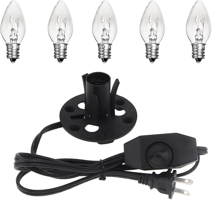 Himalayan Salt Lamp Cord 6FT with Dimmer Switch - E12 Socket & 5 Free 15W Bulbs, Replacement Power Cord for Salt Rock Lamps - Bloomnest
