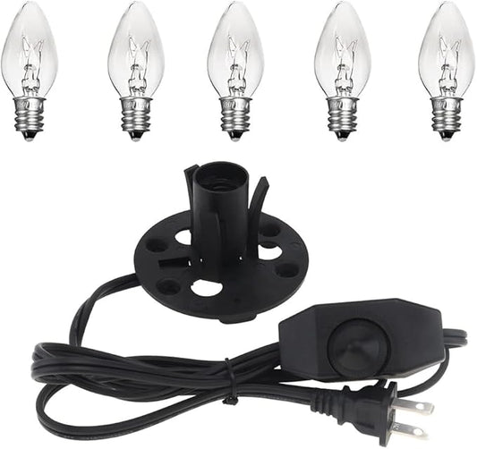 Himalayan Salt Lamp Cord 6FT with Dimmer Switch - E12 Socket & 5 Free 15W Bulbs, Replacement Power Cord for Salt Rock Lamps - Bloomnest