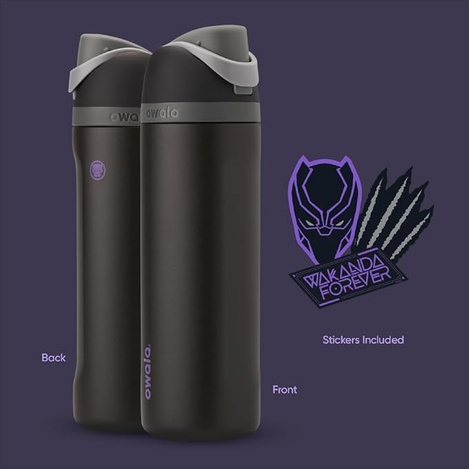 Owala Marvel FreeSip Insulated Stainless Steel Water Bottle with Straw for Sports and Travel, BPA-Free Sports Water Bottle, 24 oz, Black Panther | Insulated, with Straw, BPA-Free, Sports Water Bottle, Great for Travel, 24oz Owala