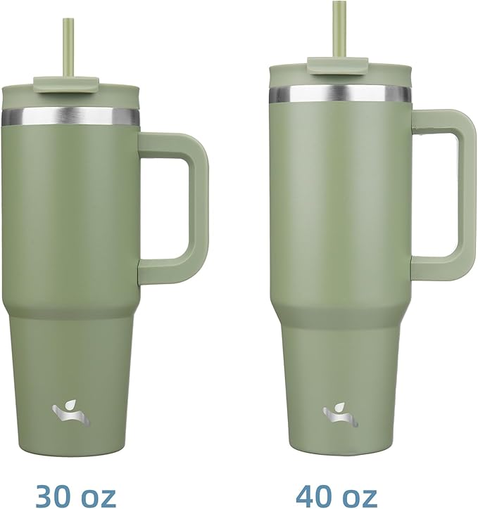 30 oz Tumbler with Handle and 2 Straws,2 in 1 Lid Insulated Water Bottle Stainless Steel Travel Coffee Mug,Army Green - Bloomnest