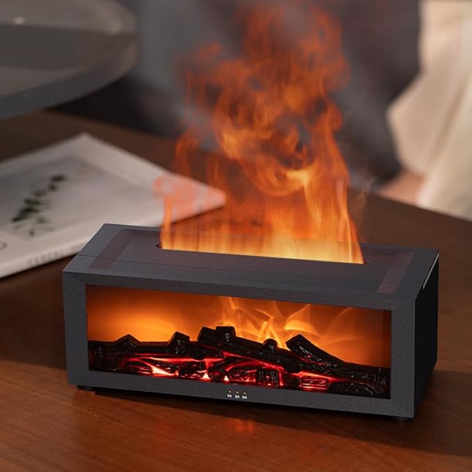 Essential Oil Diffuser, Fireplace Flame Oil Diffuser - Aromatherapy Aroma Humidifier, Upgrade 7 Flame Colors Noiseless 150ml Remote Control - Perfect for Bedroom Home Office (Fireplace Black) - Bloomnest