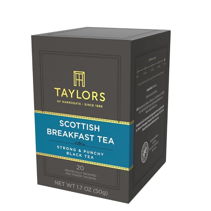 Taylors of Harrogate Scottish Breakfast Black Tea Individually Wrapped Bags, 20 Count (Pack of 6), Strong, Malty and Full, Caffeinated, Enjoy Hot or Iced, 120 Teabags Total - Bloomnest