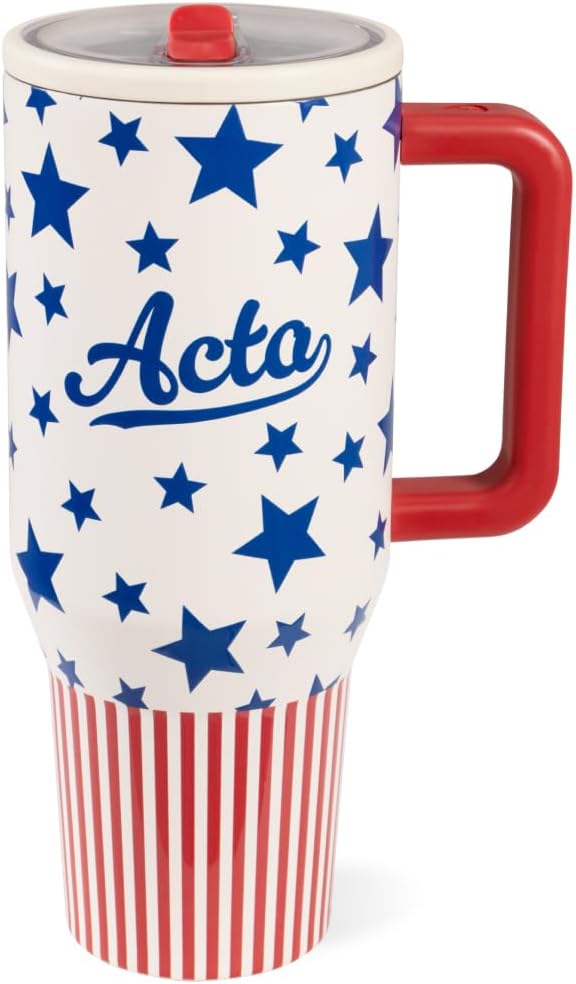 HydroJug Traveler - 40 oz Water Bottle with Handle & Flip Straw - Fits in Cup Holder, Leak Resistant Tumbler-Reusable Insulated Stainless Steel & Rubber Base - Gifts for Women & Men, Americana Hydrojug