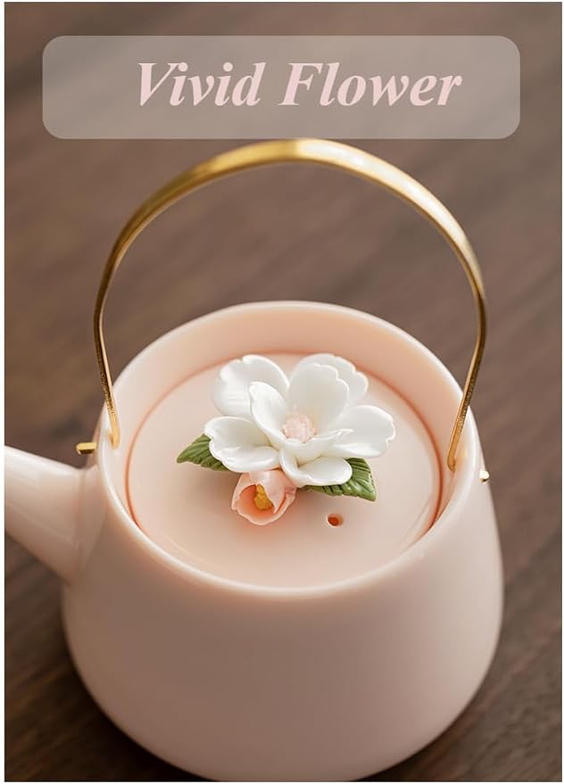 Japanese Porcelain Tea Set, Pink Kungfu Teapot Set with 1 Teapot, 4 Tea Cups, 1 Tea Tray, for Adults, Tea Lover/Women/Men/Office/Home (Pink) - Bloomnest