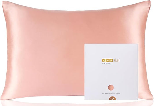ZIMASILK 100% Pure Mulberry Silk Pillowcase for Hair and Skin Health,Soft and Smooth,Both Sides Premium Grade 6A Silk,600 Thread Count,with Hidden Zipper,1pc(Standard 20''x26'',Coral) - Bloomnest
