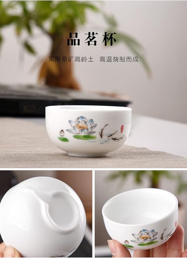 Convenient Teapot Cup Porcelain Teacup White Glazed Travel tea set (Colorful lotus set) - Bloomnest