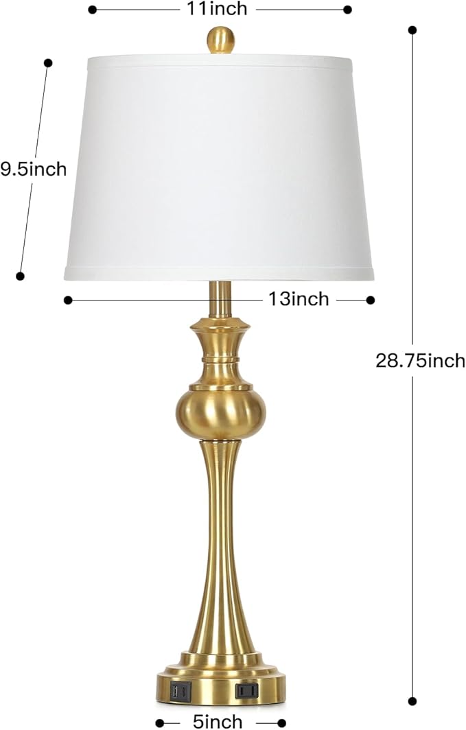 28.75" Gold Table Lamps Modern 3-Way Touch Control Dimmable Bedside Lamp with USB A+C Ports & AC Outlets for Living Room Bedroom Nightstand Lamp (Bulb Included) - Bloomnest