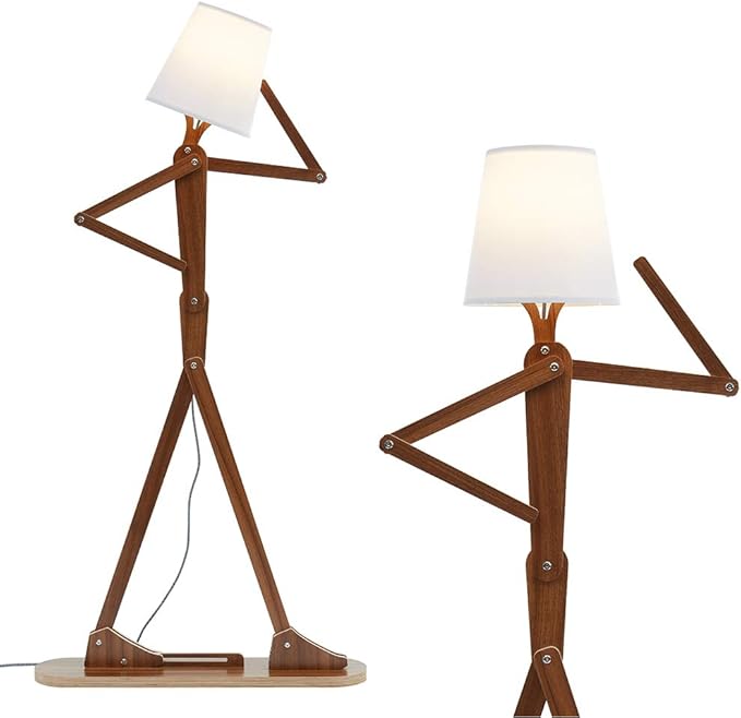 Cool Tall Floor Lamp Decorative Reading Standing Wood Swing Arm Wood Lighting for Corner Kids Boys Girls Bedroom Living Room Home Improvement Office Farmhouse - with LED Bulb (Walnut) - Bloomnest