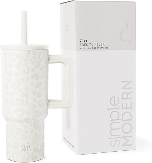 Simple Modern Kids 24 oz Tumbler with Handle and Silicone Straw Lid | Spill Proof and Leak Resistant | Reusable Stainless Steel Bottle | Gift for Kids Boys Girls | Trek Collection | Cream Leopard - Bloomnest