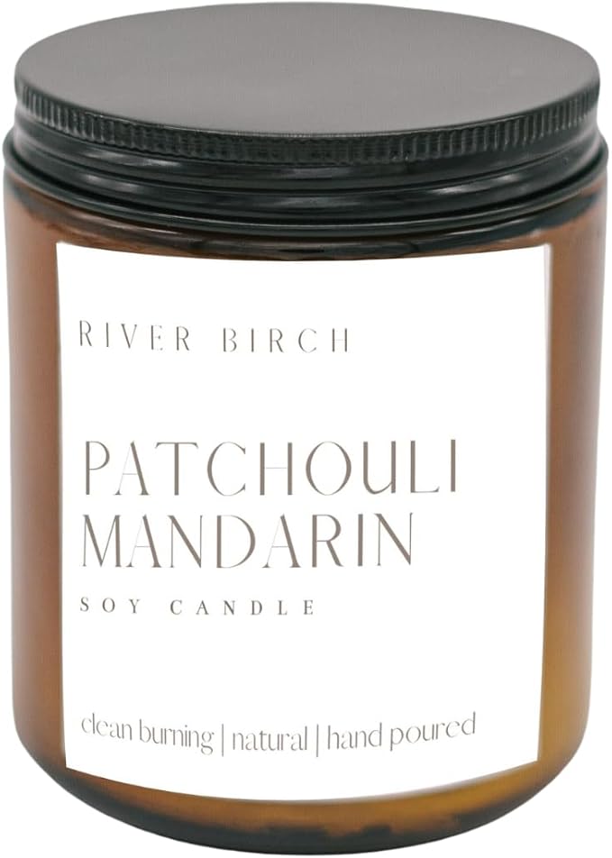 River Birch Candles Patchouli Mandarin Scented Candle | Premium, All-Natural, Non-Toxic, Soy Amber Jar Candles | 8.5oz 40 Hr Burn Time | Cozy Relaxing Gifts for Home - Bloomnest