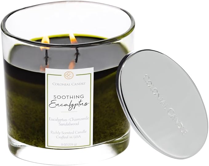 Colonial Candle Soothing Eucalyptus Scented Candle Jar, Highly Fragranced Candles for Home Scented, Mottled Wax Candle, 2 Wick, 8 oz - Made in The USA - Bloomnest